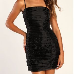 Lulus Got the Night Black Ruched Organza Bodycon Mini Dress